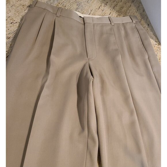 LL Bean Wool Pants Dress Trousers Mens 36x28 Taupe Brown Straight Pleated Canada - Picture 7 of 13